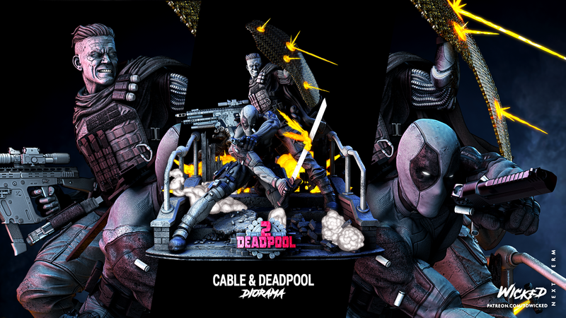 Deadpool and Cable DIORAMA COMPLETE resin diorama kit view 1