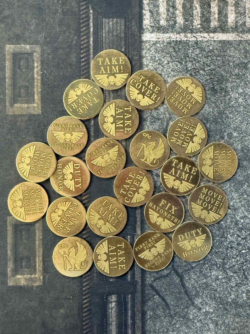 Guard Order Tokens - Engraved Brass Warhammer 40K Markers