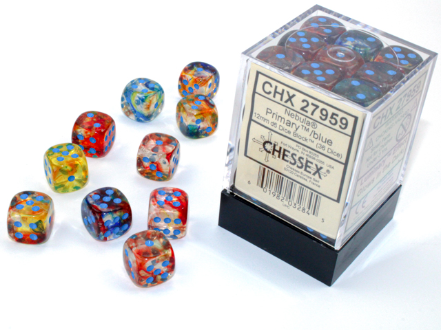 Nebula: 12mm d6 Primary/blue Luminary Dice Block (36 dice)