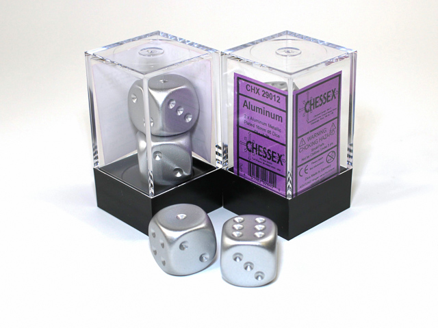 Aluminum Metallic 16mm D6 Dice Pair