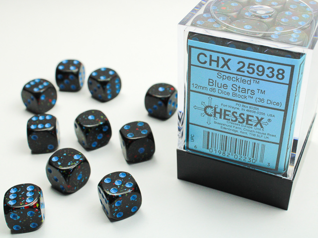 Speckled: 12mm D6 Blue Stars (36)