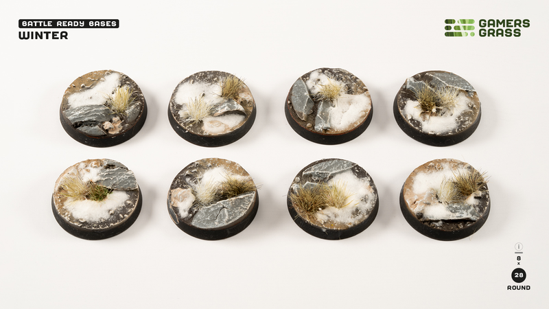 Gamers Grass Winter Premade Round Bases 28mm (8 Pack)