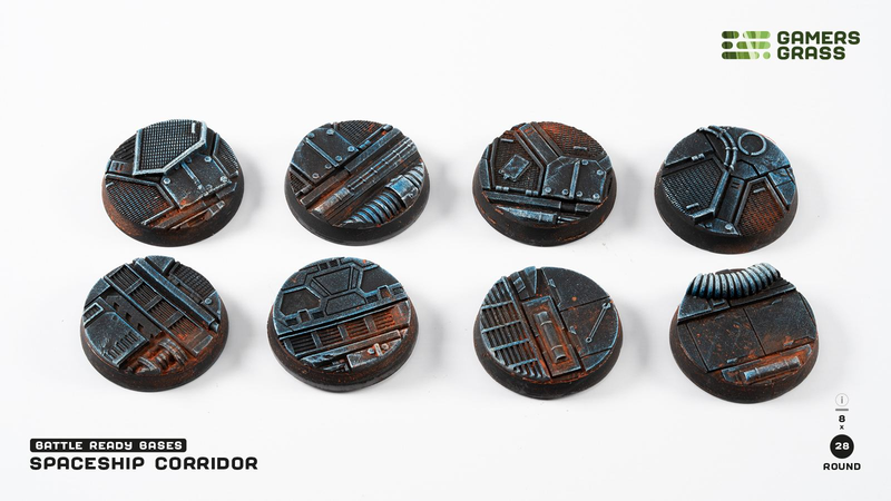 Gamers Grass Spaceship Corridor Premade Round Bases 28mm (8 Pack)