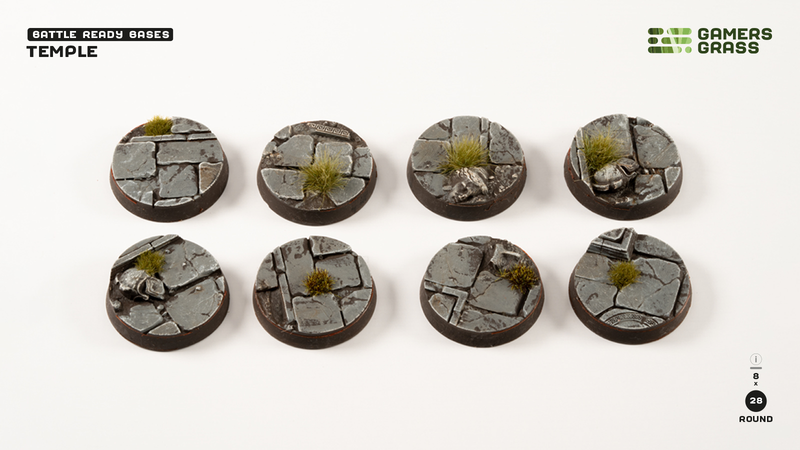 Gamers Grass Temple Premade Round Bases 28mm (8 Pack)