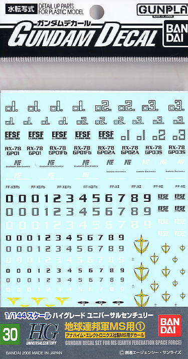 Bandai Spirits Gundam Decal GD30 HGUC Multiuse - Earth Federation 1 'Mobile Suit Gundam'