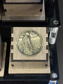 Custom 40mm engraved challenge coin examples in brass, copper and zinc