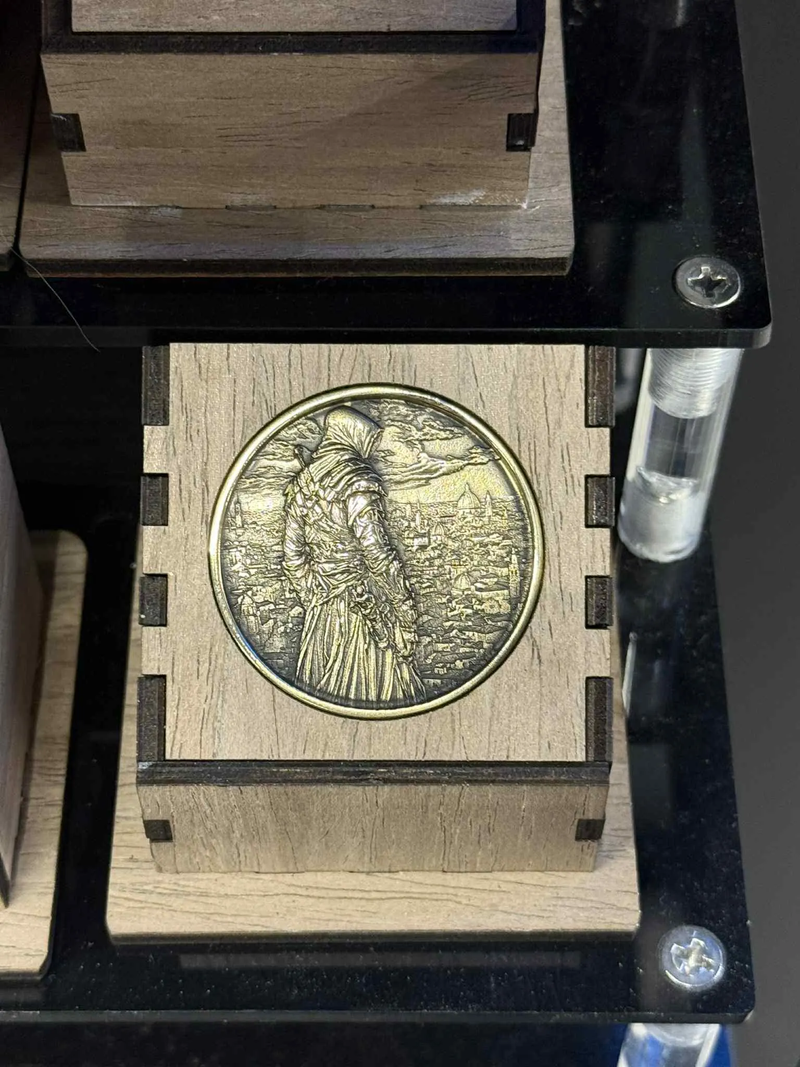 Custom 40mm engraved challenge coin examples in brass, copper and zinc