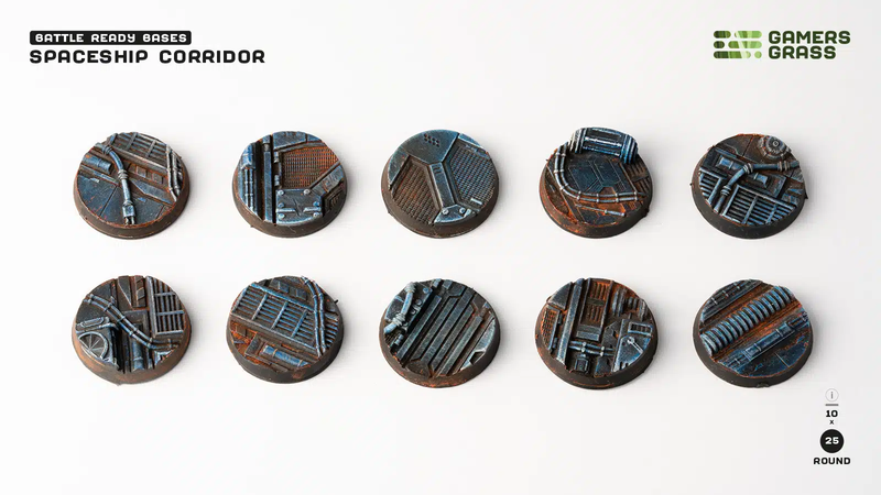 Gamers Grass: Spaceship Corridor Bases, Round 25mm (x10)
