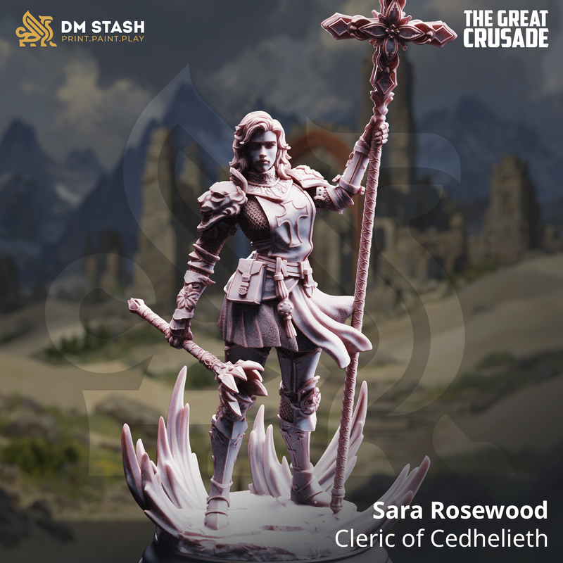 Sara Rosewood - Cleric of Cedhelieth | 3D Printed Miniature | DM Stash