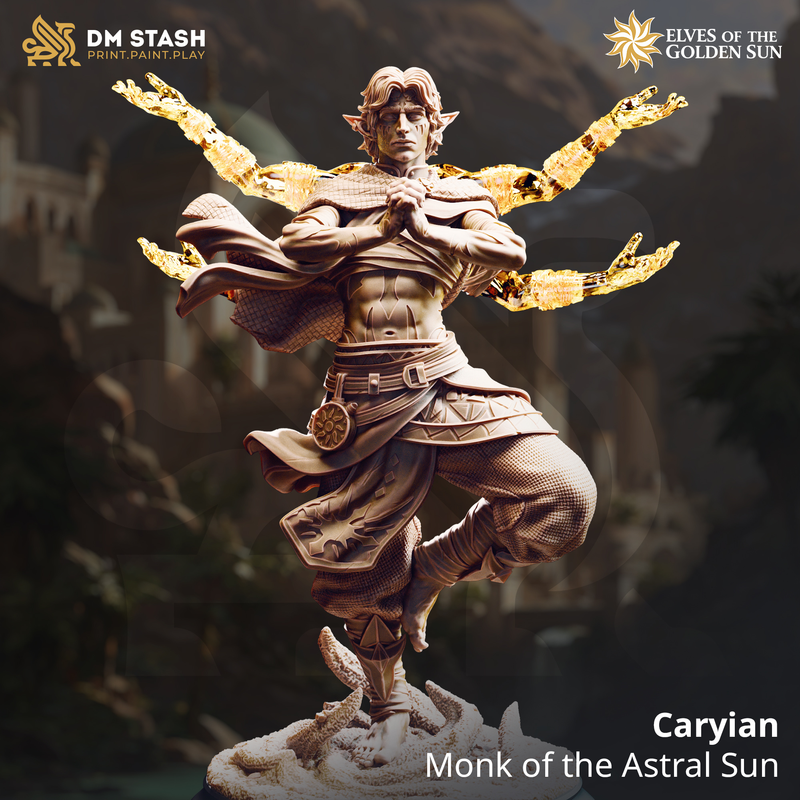 Caryian - Monk of the Astral Sun | 3D Printed Miniature | DM Stash
