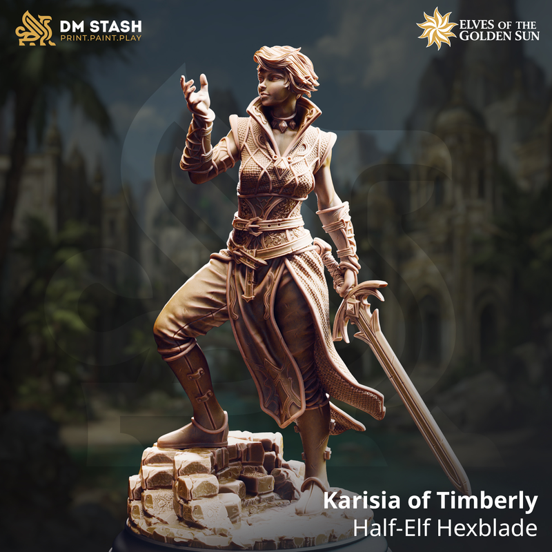 Karisia of Timberly - Half-Elf Hexblade | 3D Printed Miniature | DM Stash