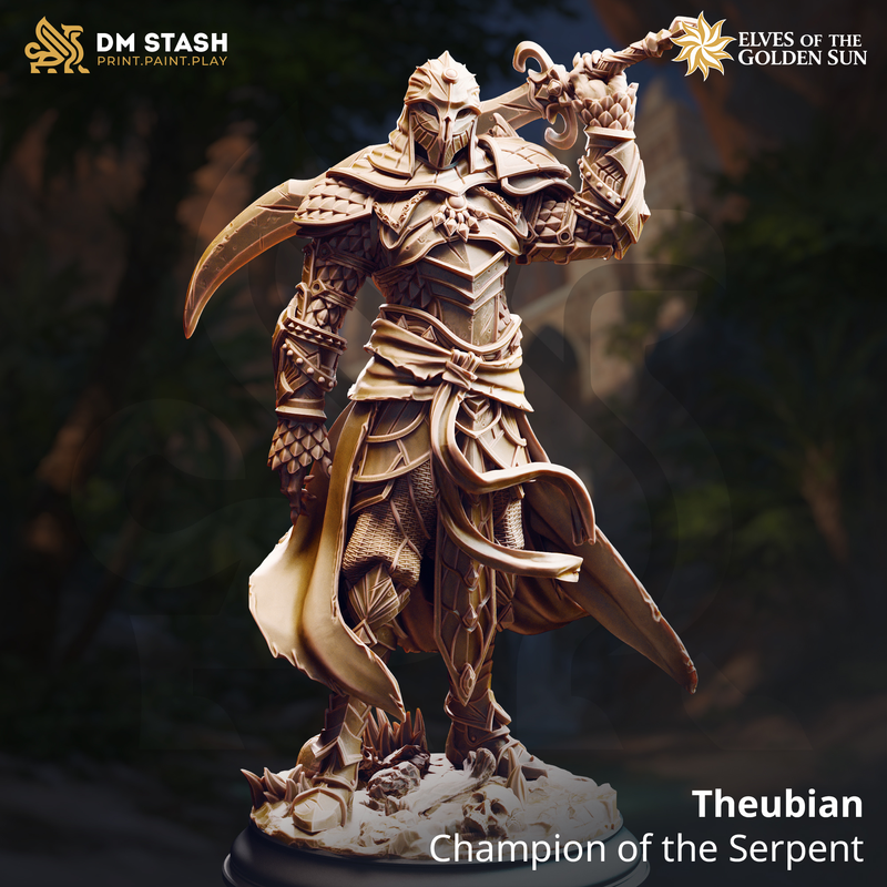 Theubian - Champion of the Serpent | 3D Printed Miniature | DM Stash