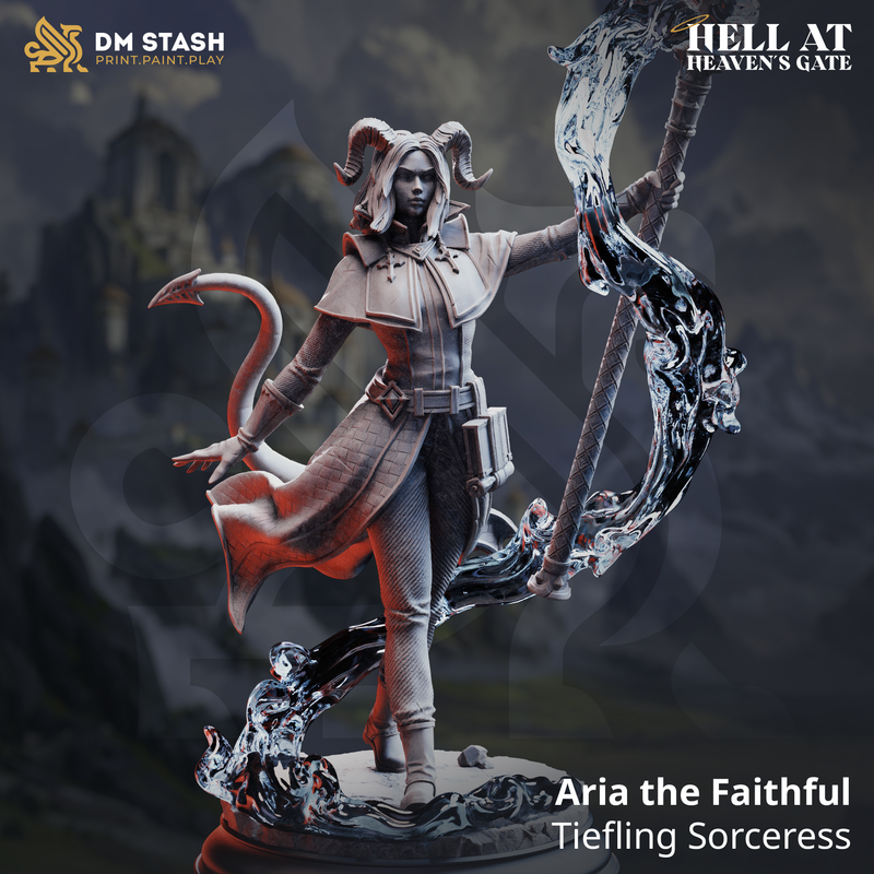 Aria the Faithful - Tiefling Sorceress | 3D Printed Miniature | DM Stash