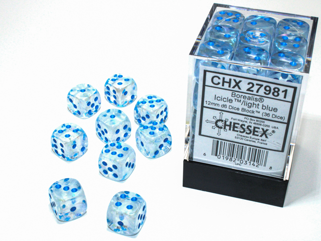 Chessex Borealis 12mm d6 Dice Block (36 Count)