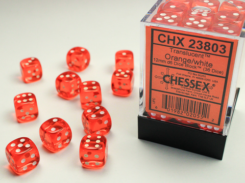 Chessex Translucent 12mm d6 Dice Block (36 Count)