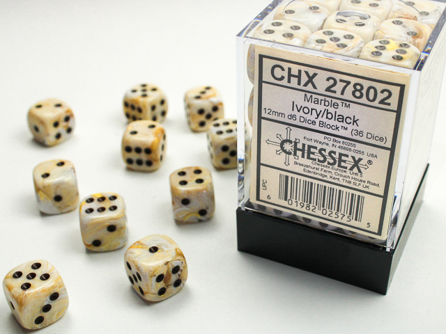 Chessex Marble 12mm d6 Dice Block (36 Count)