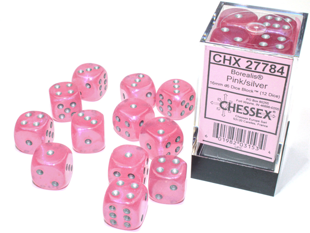Chessex Borealis 16mm d6 Dice Block (12 Count)