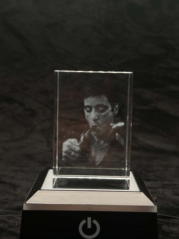 Scarface Tony Montana Portrait 2D K9 Crystal Engraving – 60 × 40 × 40 mm