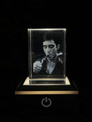 Scarface Tony Montana Portrait 2D K9 Crystal Engraving – 60 × 40 × 40 mm