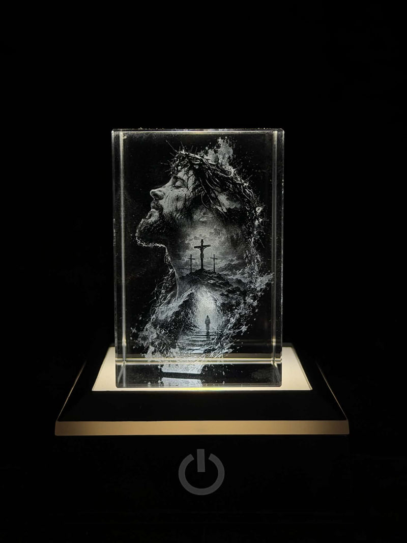 Jesus Portrait 2D K9 Crystal Engraving – 60 × 40 × 40 mm