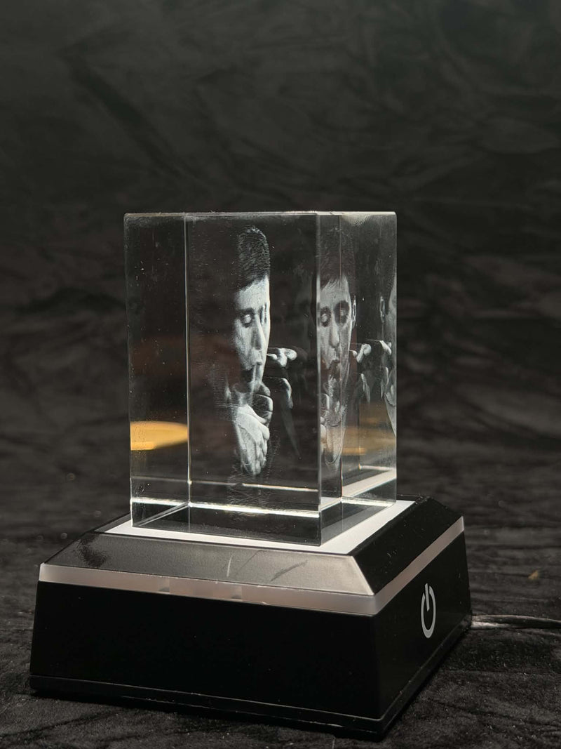 Scarface Tony Montana Portrait 2D K9 Crystal Engraving – 60 × 40 × 40 mm