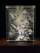 Hummingbirds and Flowers 2D K9 Crystal Engraving – 60 × 40 × 40 mm