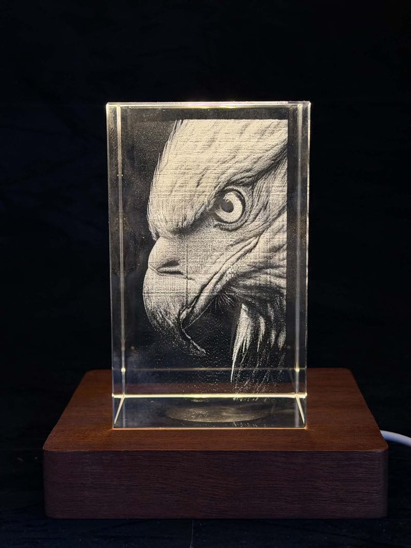 Eagle Portrait 2D K9 Crystal Engraving – 60 × 40 × 40 mm