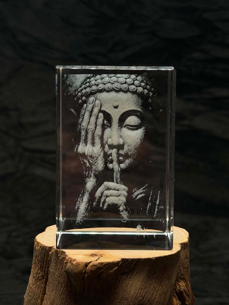 Buddha Portrait 2D K9 Crystal Engraving – 60 × 40 × 40 mm