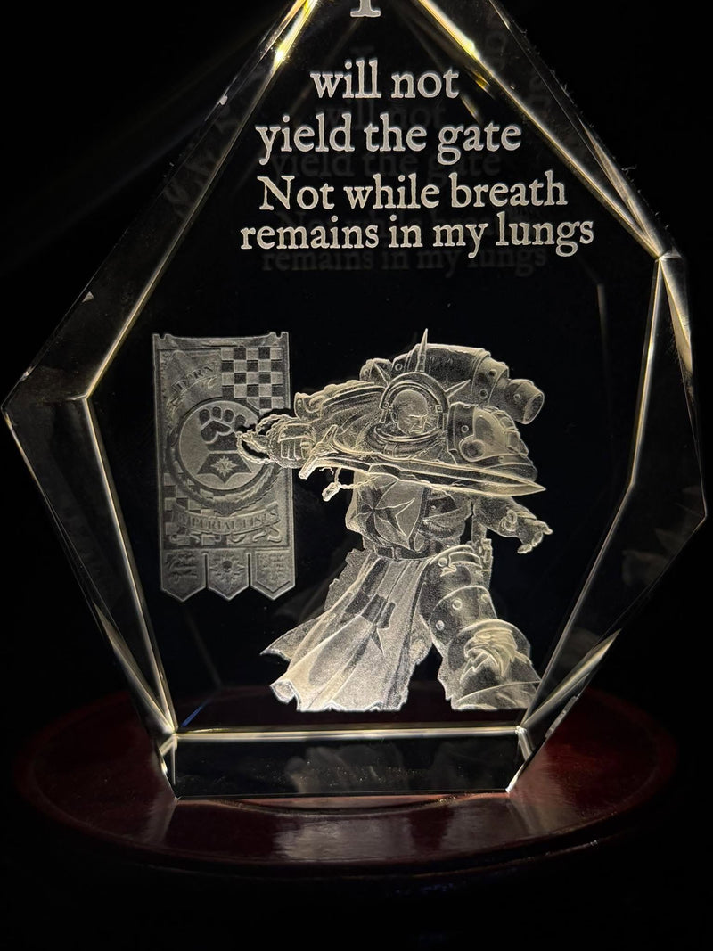 Grimdark Sci-Fi Warrior 3D Laser Engraved Crystal Knight Display Plaque