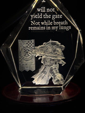 Grimdark Sci-Fi Warrior 3D Laser Engraved Crystal Knight Display Plaque