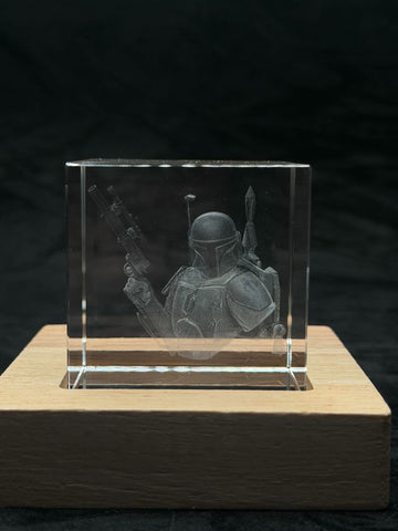 Boba Fett 3D Laser Engraved Crystal Star Wars Bounty Hunter Collectible