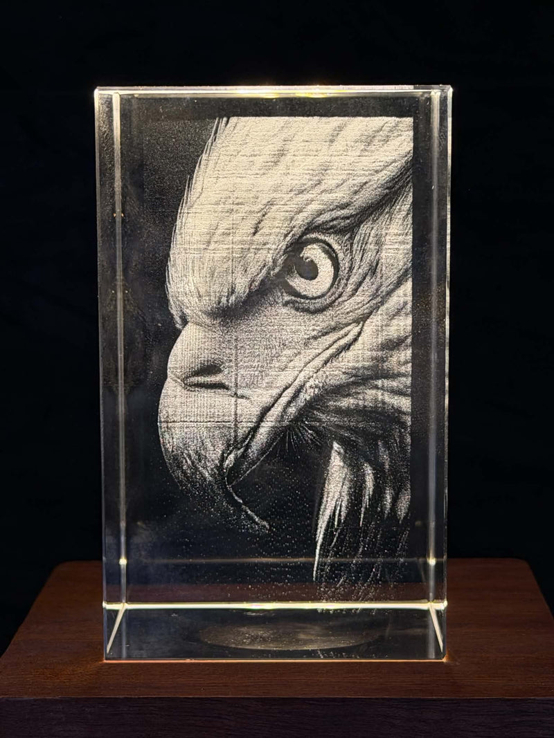 Eagle Portrait 2D K9 Crystal Engraving – 60 × 40 × 40 mm