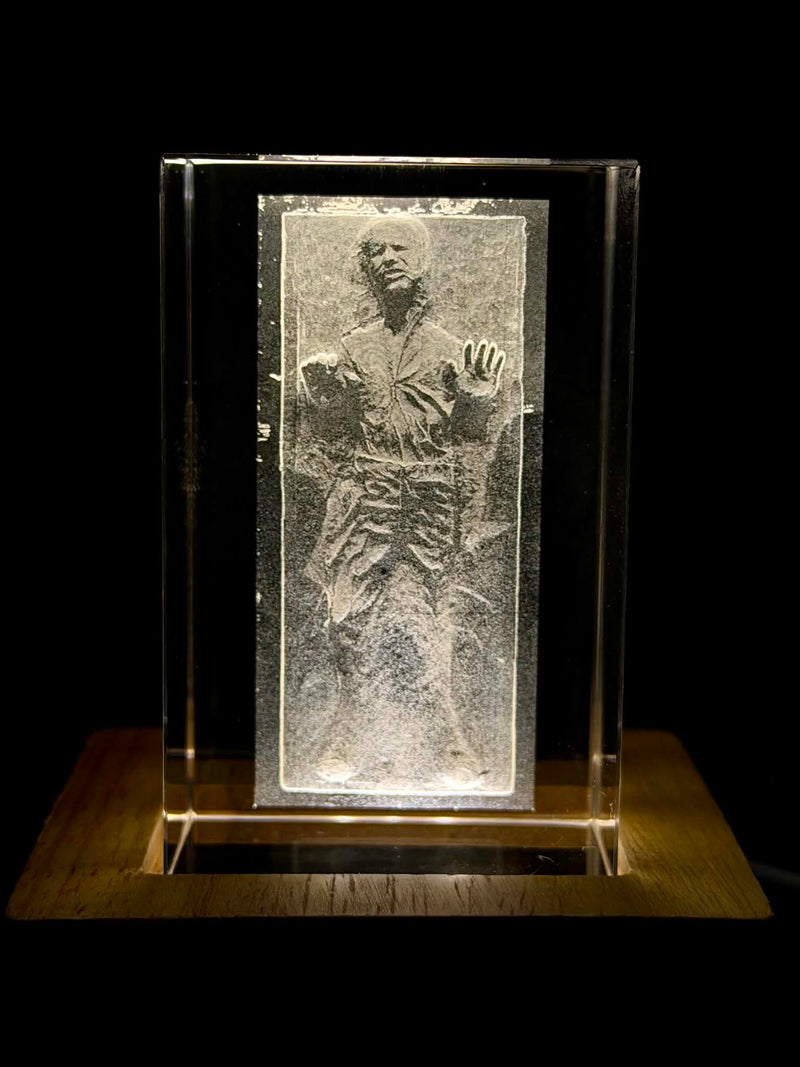 Han Solo Carbonite 3D Crystal Engraving – Star Wars Laser Crystal Display