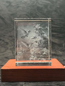 Hummingbirds and Flowers 2D K9 Crystal Engraving – 60 × 40 × 40 mm