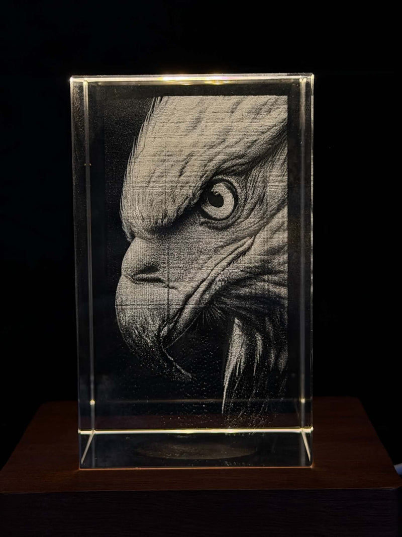 Eagle Portrait 2D K9 Crystal Engraving – 60 × 40 × 40 mm