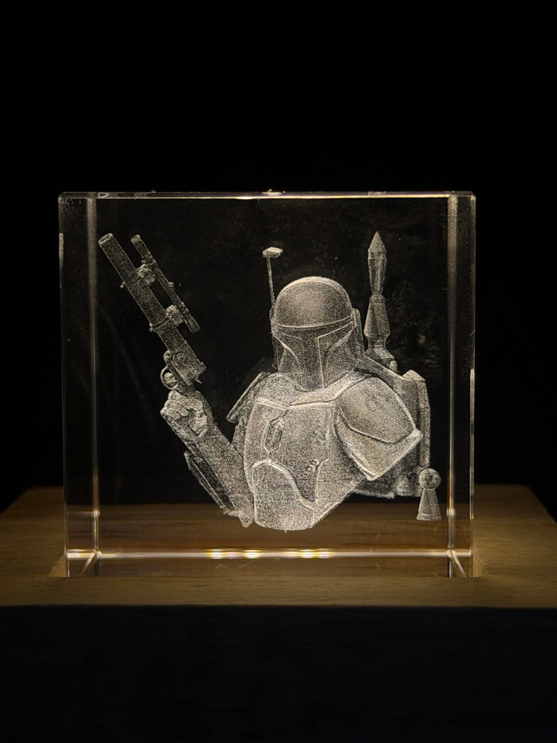Boba Fett 3D Laser Engraved Crystal Star Wars Bounty Hunter Collectible