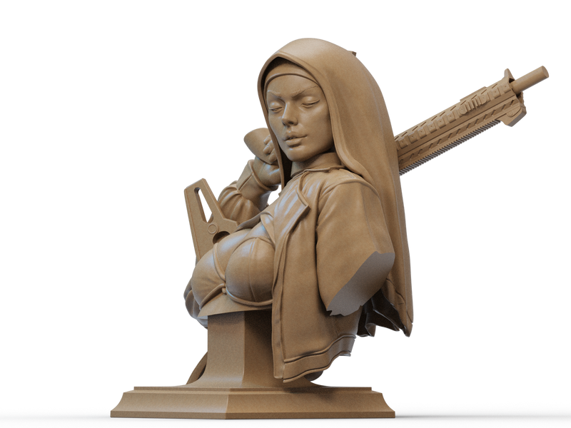 Nun with Gun Resin Bust - view 2