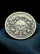 Memento Mori Coin 40mm Brass Engraved Skull Roses Stoic EDC Art Medallion