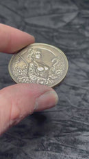 Memento Mori Coin 40mm Brass Engraved Skull Roses Stoic EDC Art Medallion