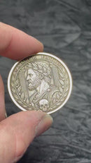 Amor Fati Stoic Coin 40mm Brass Engraved Roman Skull EDC Art Medallion