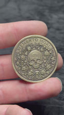 Memento Mori Coin 40mm Brass Engraved Skull Roses Stoic EDC Art Medallion