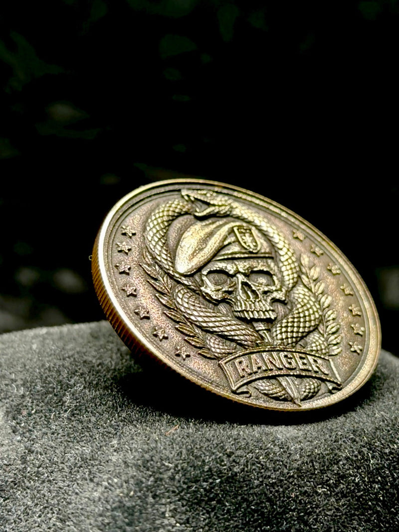 Ranger Skull Snake Coin 40mm Engraved Military Style Art Medallion