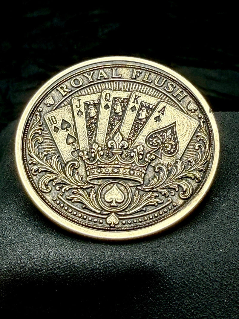 Royal Flush Poker Card Guard 40mm Brass Coin Weight Protector Engraved
