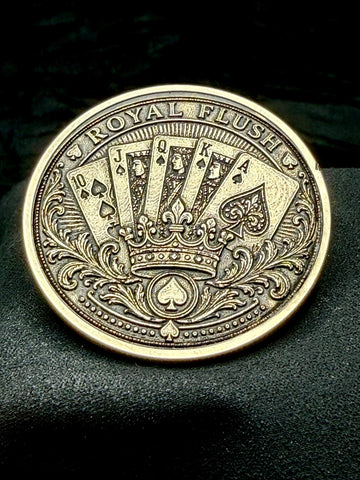 Royal Flush Poker Card Guard 40mm Brass Coin Weight Protector Engraved