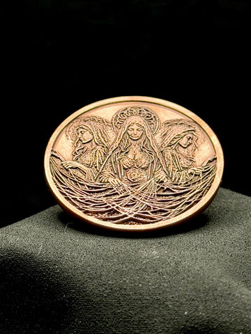 Three Fates Moirai Coin 40mm Copper Engraved Weavers of Fate Art Medallion