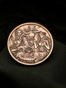 Three Fates Spinning Wheel Coin 40mm Copper Moirai Mythology Art Medallion