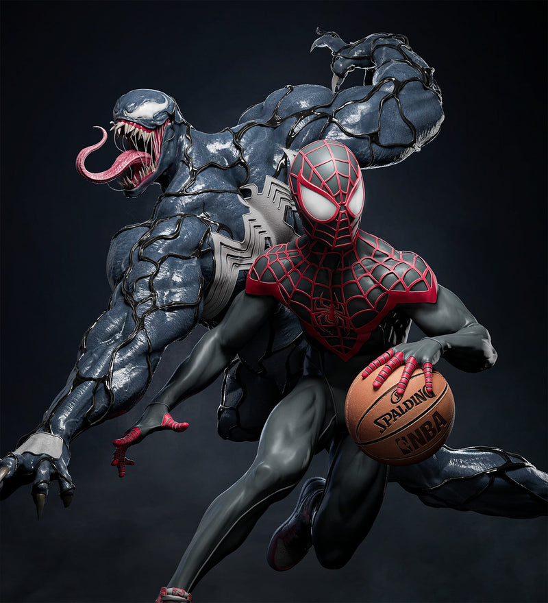 Spiderman (Miles Morales) Versus Venom Resin Diorama - view 1