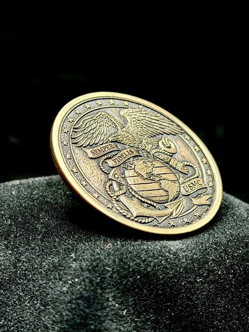 USMC Semper Fidelis Coin 40mm Engraved Eagle Globe Anchor Medallion
